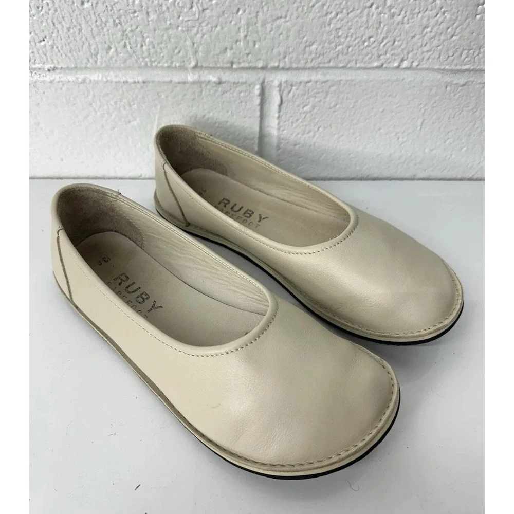 RUBY Barefoot Beige Leather Wife Toe Box Minimalist Flats / Women's 38 US 7.5 - Picture 2 of 4